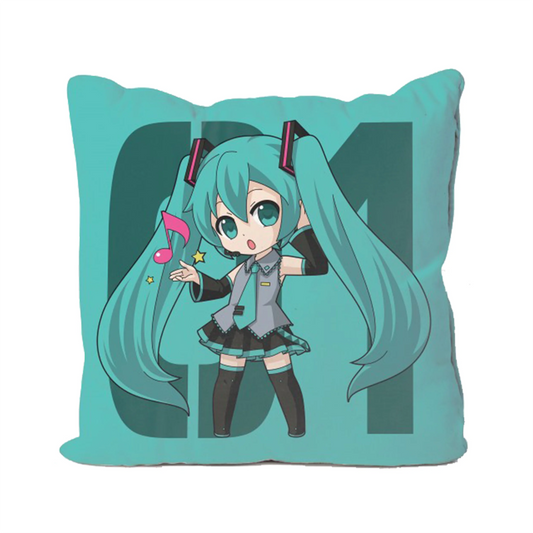 Teal und weiße Anime-Charakter-Wurfkissen mit M1-Design auf der Rückseite