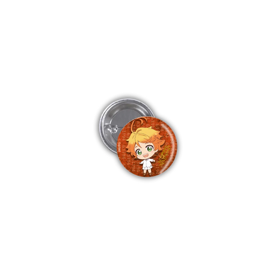 Orange und weiße Button mit Cartoon-Charakter Emma aus The Promised Neverland