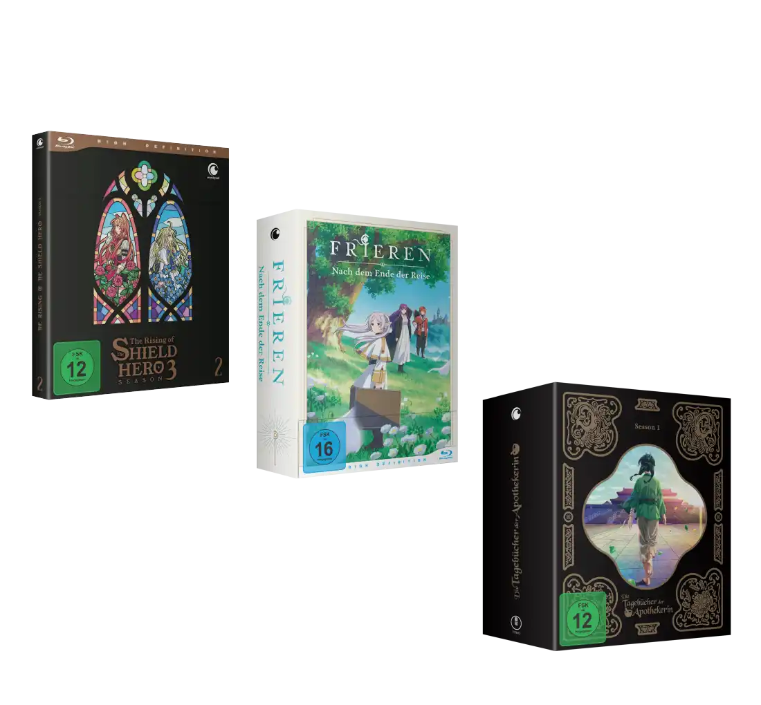 2019 Shield Hero DVD-Set mit Buntglas-Design, schwarzer Umschlag.