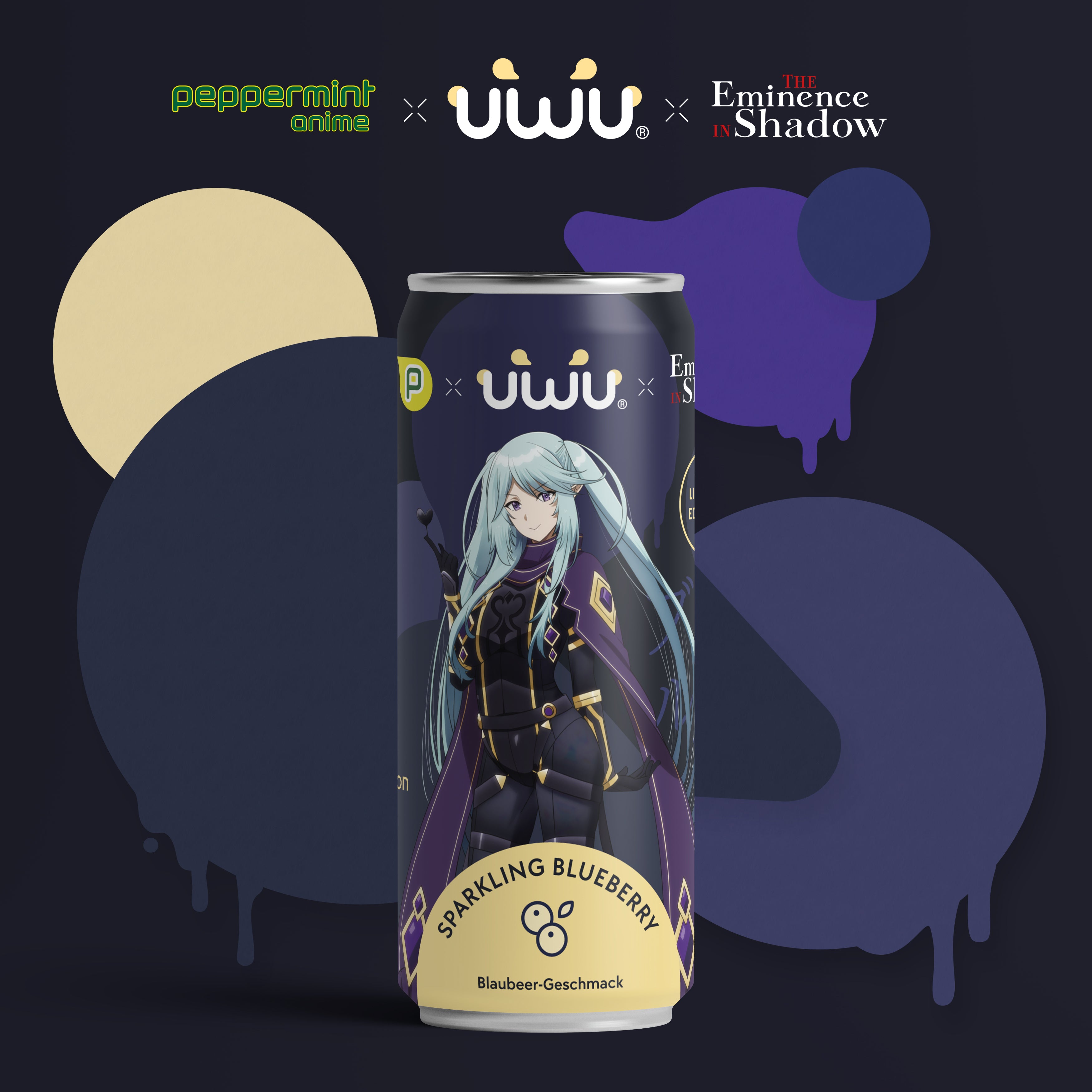 UWU x [The Eminence in Shadow] - Erfrischungsgetränk - Sparkling Blueberry - 12er Tray - Pack B