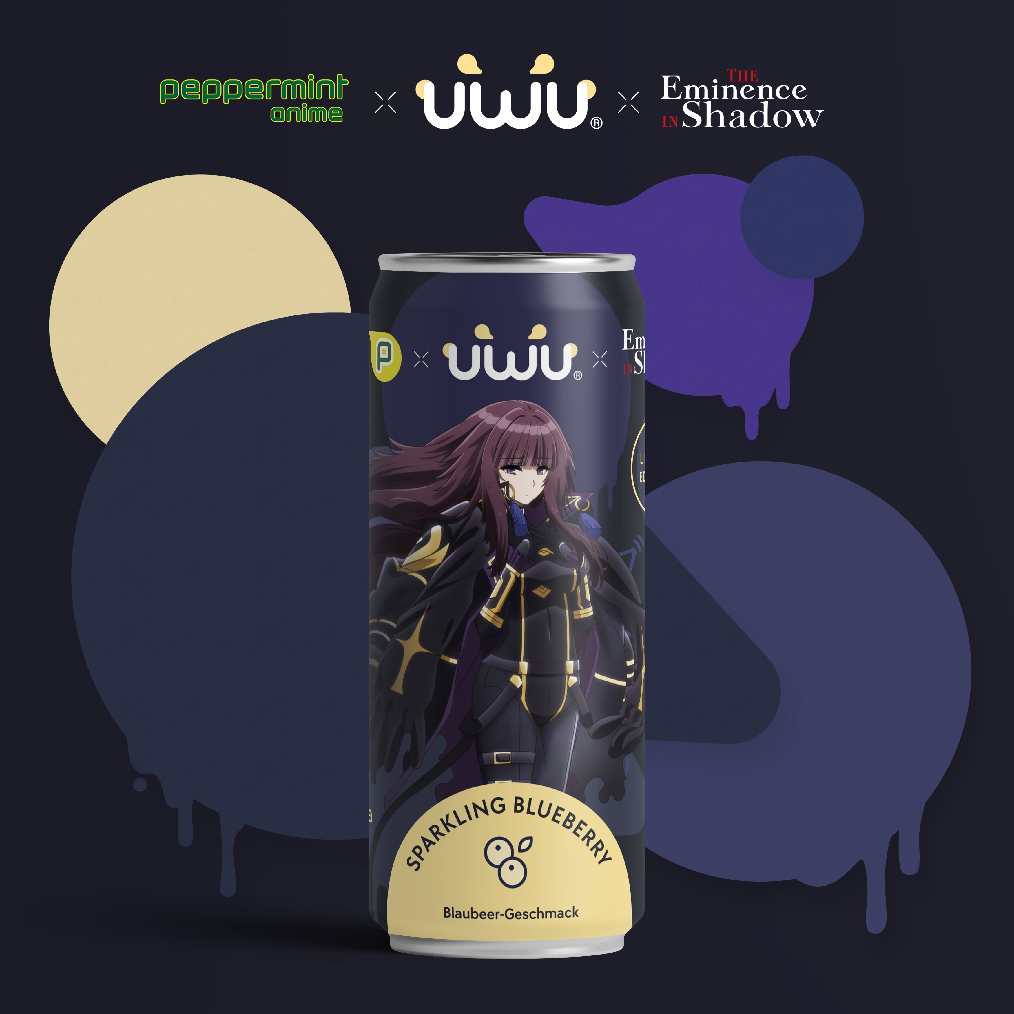 UWU x [The Eminence in Shadow] - Erfrischungsgetränk - Sparkling Blueberry - 12er Tray - Pack B