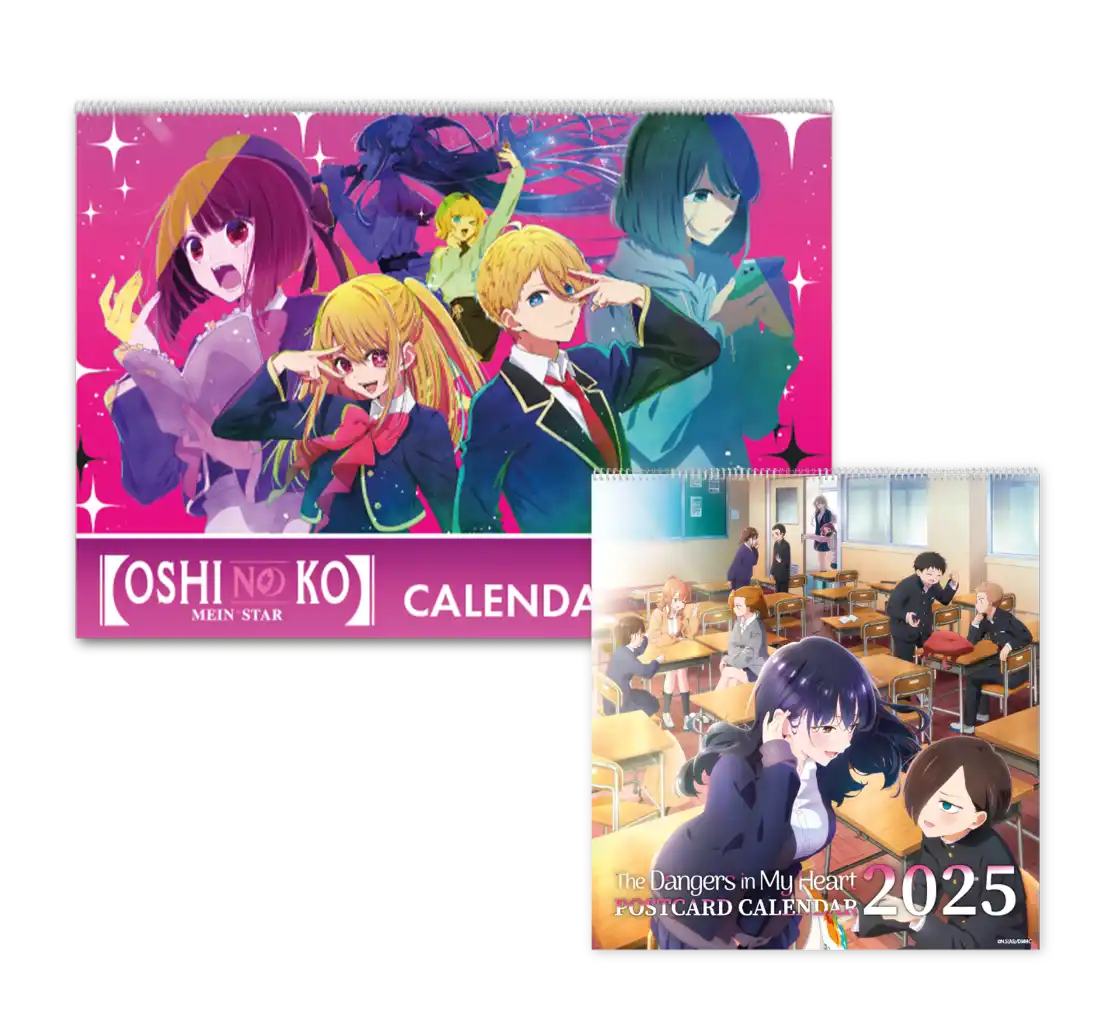 2025 Rangers im Musikkalender mit Anime-Charakteren vor pinkem Hintergrund.