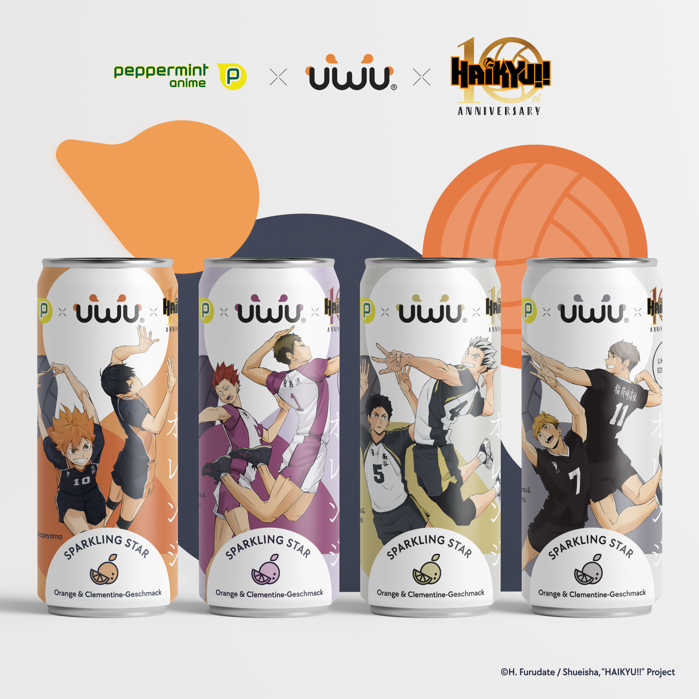 UWU x Haikyu!! 10th Anniversary - Erfrischungsgetränk - Sparkling Star (Orangen- und Clementinen) - 12er Tray - PACK A inkl. Pfand