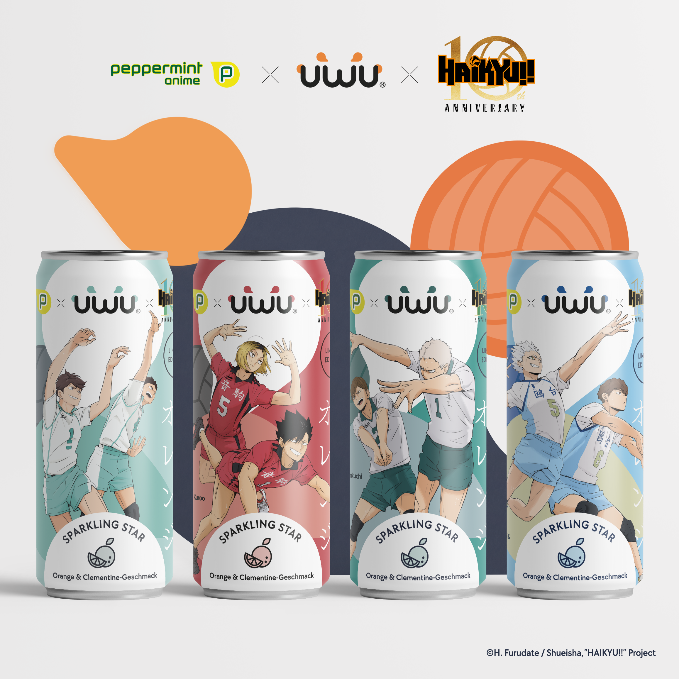 UWU x HAIKYU!! 10th Anniversary - Erfrischungsgetränk - Sparkling Star (Orangen- und Clementinen) - 12er Tray - PACK B inkl. Pfand