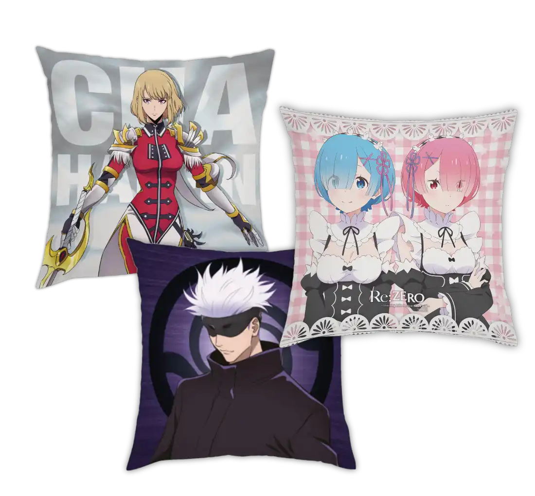4-teiliges Kissen-Set mit Anime-Charakter-Thema mit beliebten Figuren in lebendigen Farben und detaillierten Designs.
