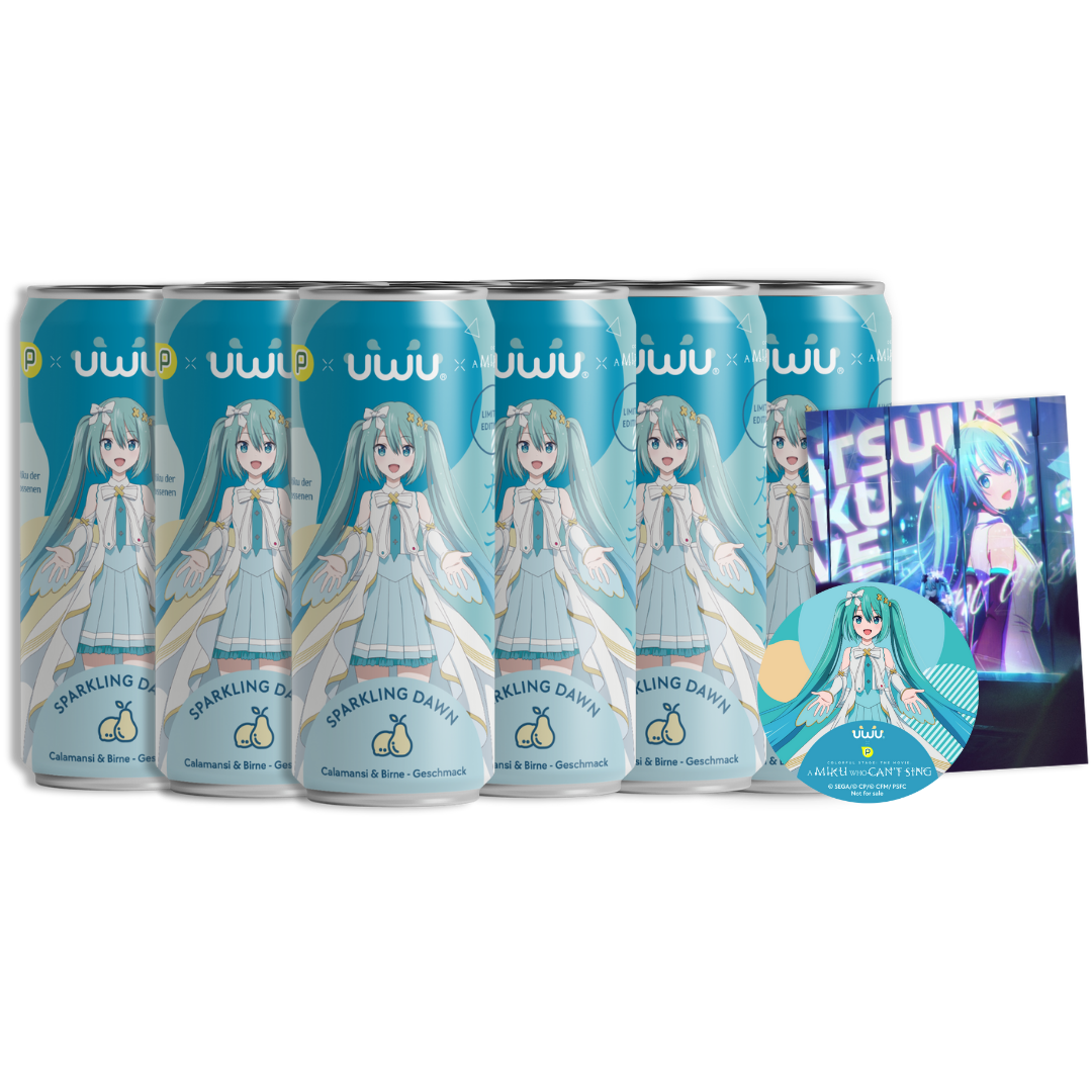 UWU x Colorful Stage! The Movie: A Miku Who Can't Sing - Erfrischungsgetränk - Sparkling Dawn (Calamansi & Birne) - 12er Tray - PACK B inkl. Pfand