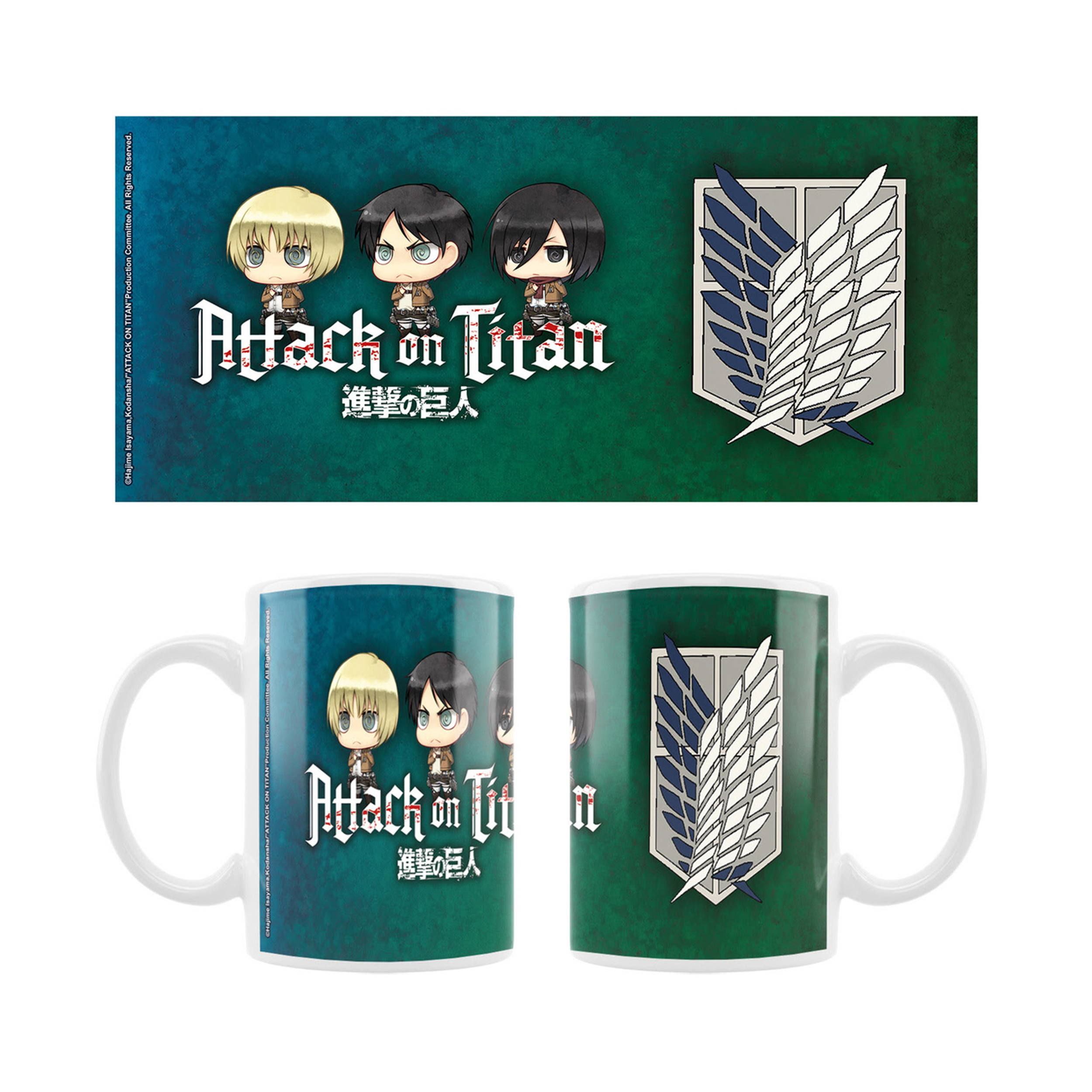 Attack on Titan - Eren, Mikasa & Armin - Chibi Style - Tasse