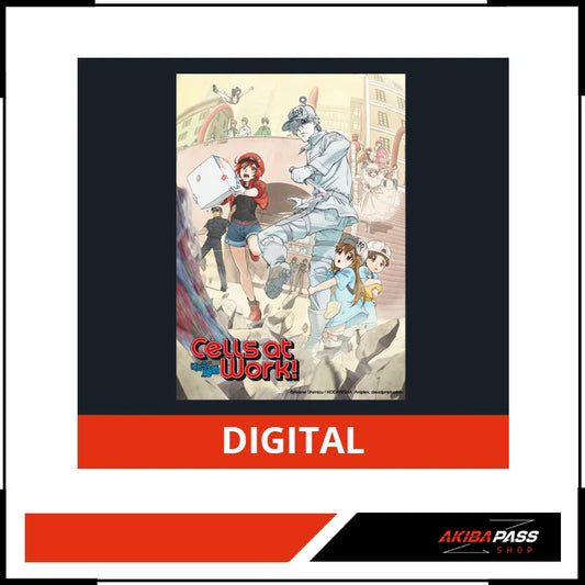 Digitales Poster von Cells at Work Season 1 mit Charakteren in Stadtlandschaft-Design