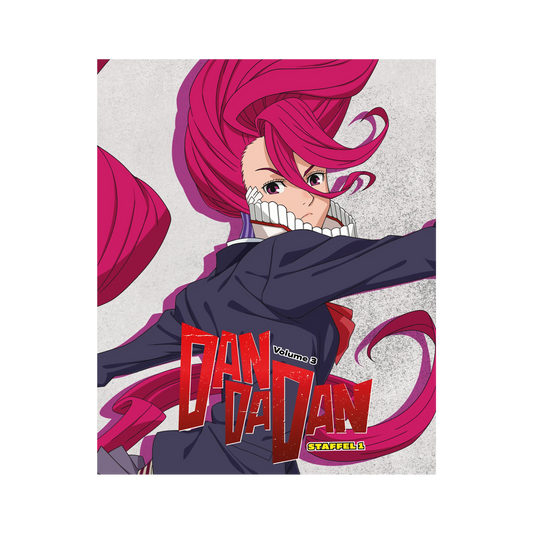 Pinkhaariges Anime-Actionfigur mit schwarzem Jackett und roten Hosen für DAN DA DAN Staffel 1 Vol 3