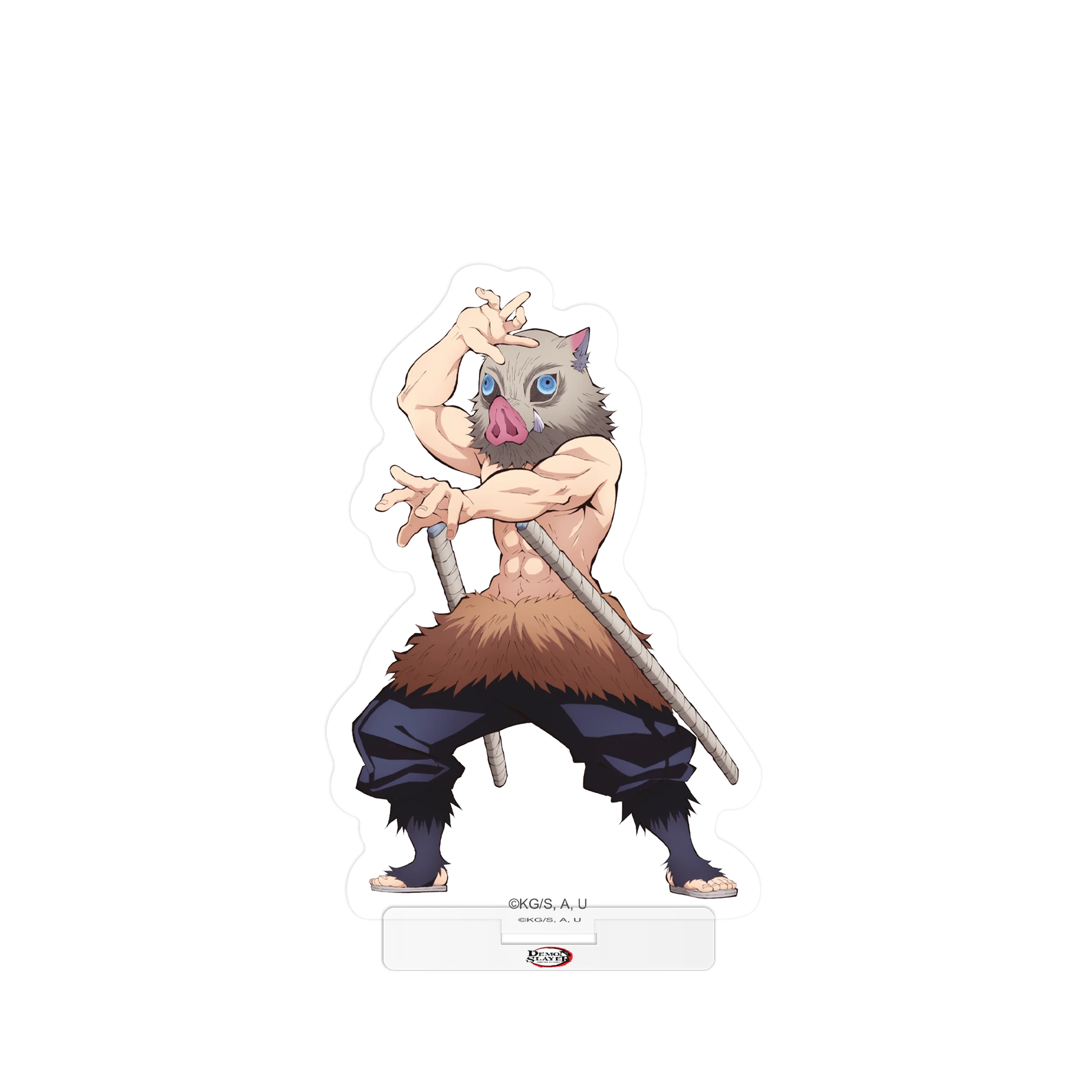 Brauner Opossum Actionfigur mit schwarz-weißem Fell hält Stock, Teil des Demon Slayer Sets