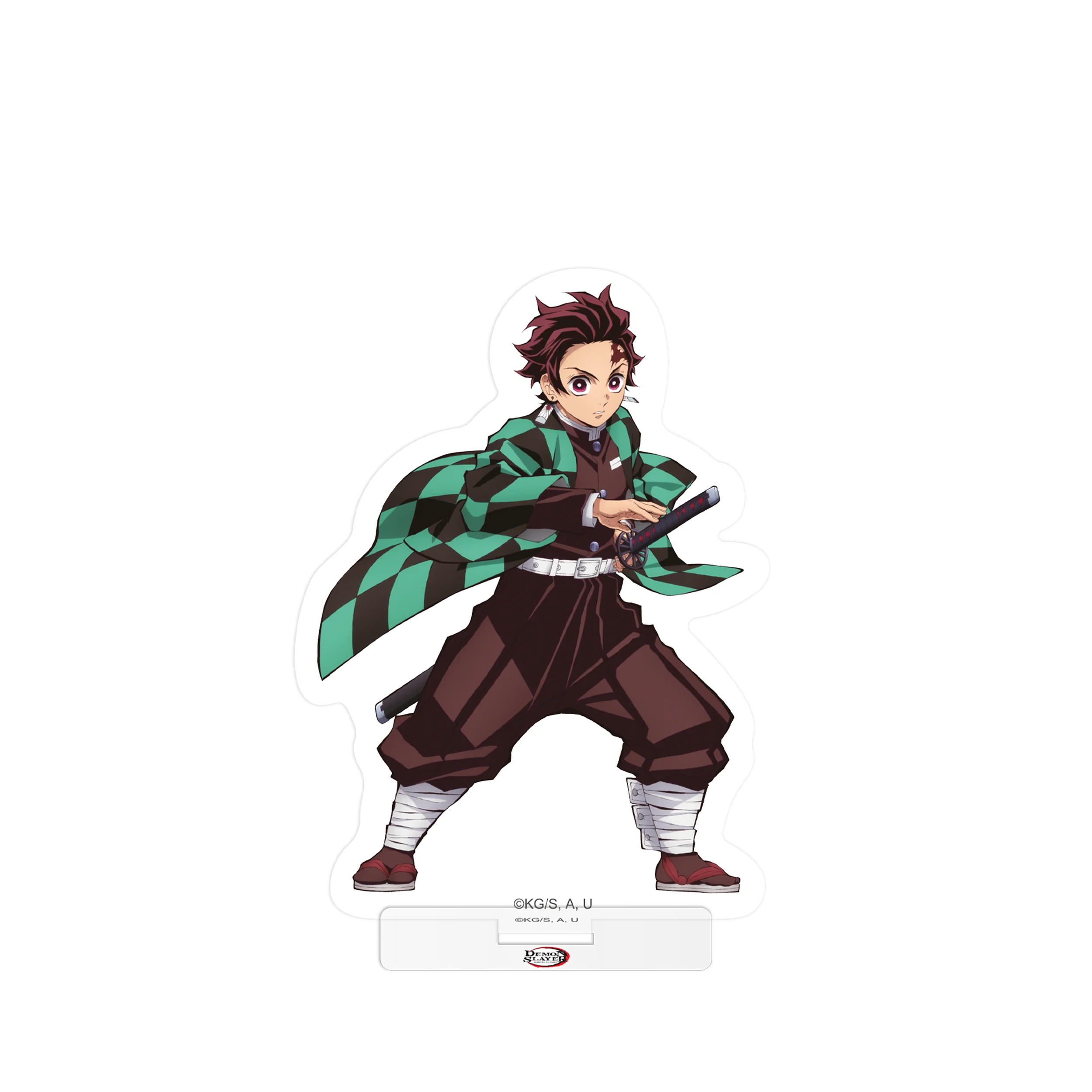 Grüner und brauner Checkered Demon Slayer Sticker mit Schwertgriff Design