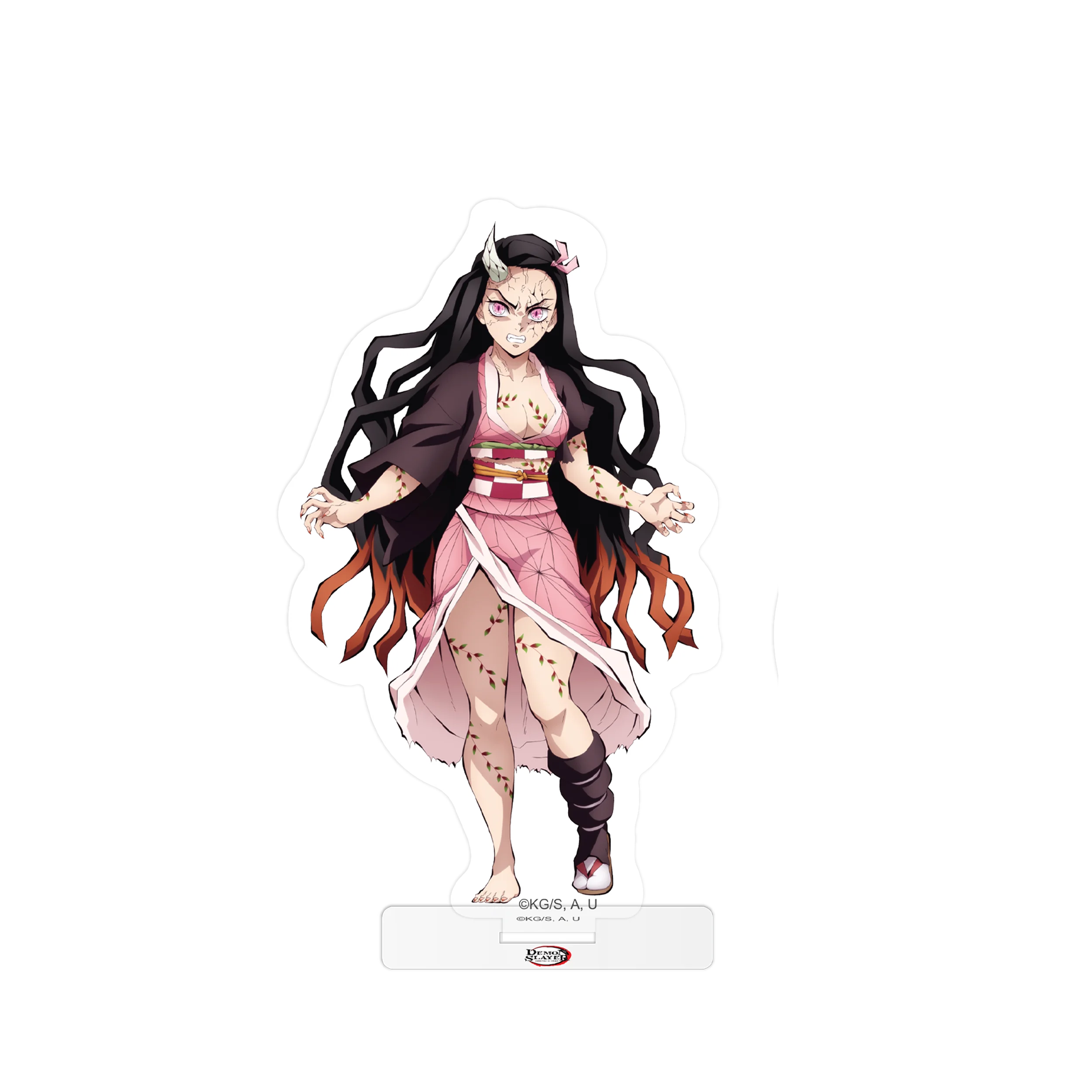 Pink und schwarze Anime-Charakteraufsteller Sticker mit fließendem Haar auf weißem Hintergrund