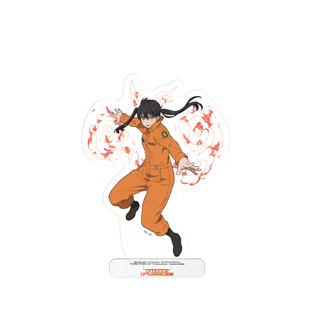 Fire Force Acrylaufsteller Tamaki mit orangefarbenem Sprunganzug und rotem Energieeffekt