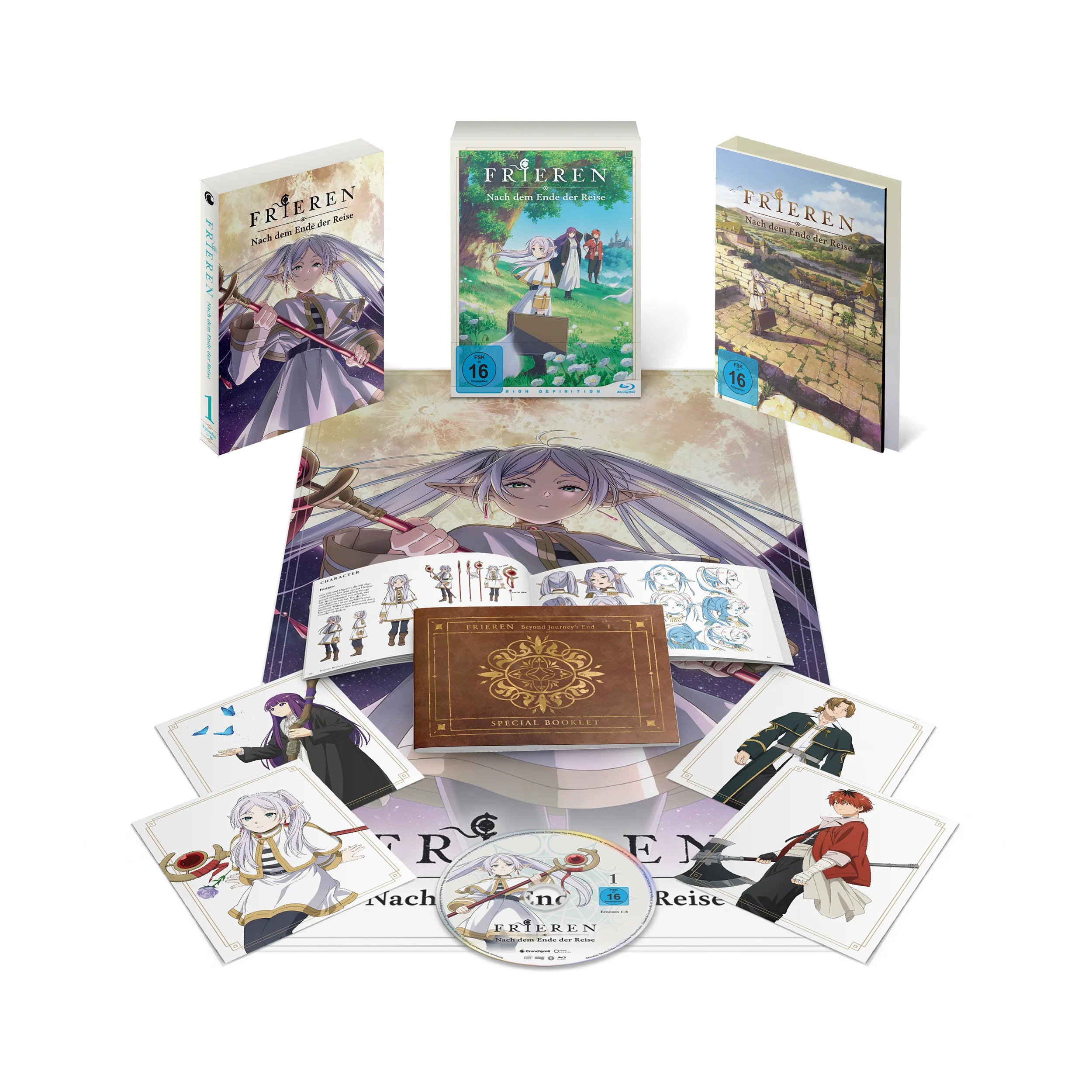 Anime-Charakter-Sammelbox mit Karten und Disc aus Frieren Vol. 1 Limited Edition