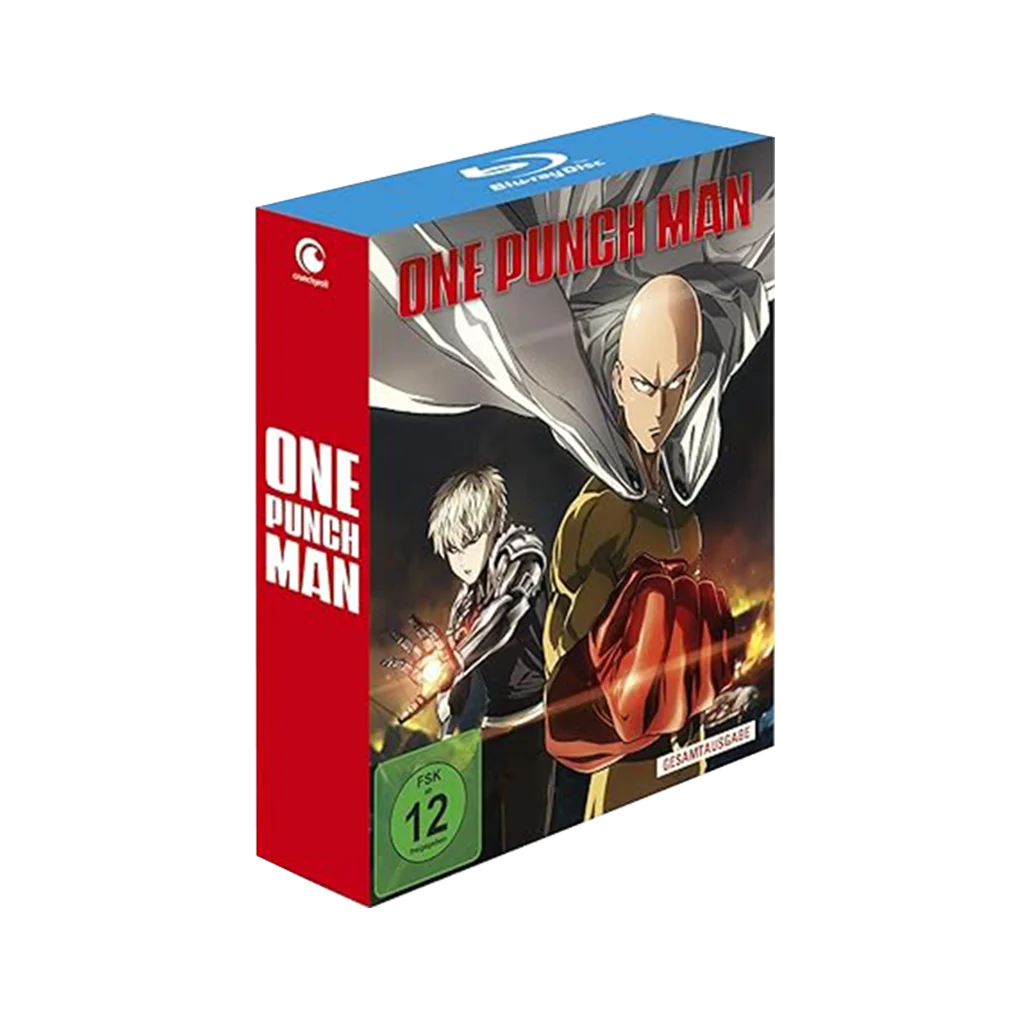Red and white One Punch Man Anime Box Set mit Charakterkunst auf dem Cover