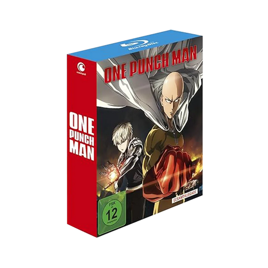 Red and white One Punch Man Anime Box Set mit Charakterkunst auf dem Cover
