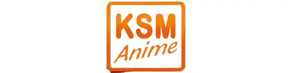 Oranges Quadrat KSM Anime Logo mit weißen Text und schwarzem Rand.