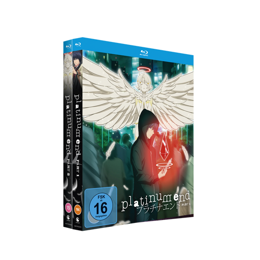 Platinum End Blu-ray Box Set Gesamtausgabe Bundle Part 1-2 auf einem Regal displayt