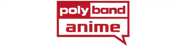 Rotes Polyband-Anime-Logo auf weißem Hintergrund
