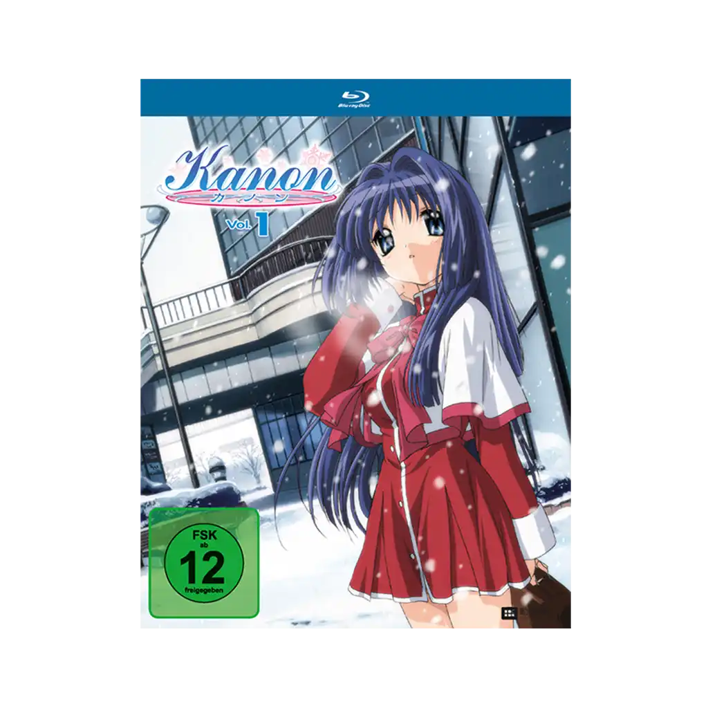 Rote und weiße Anime-Mädchen Blu-ray-Schachtel mit Schneeflockendesign