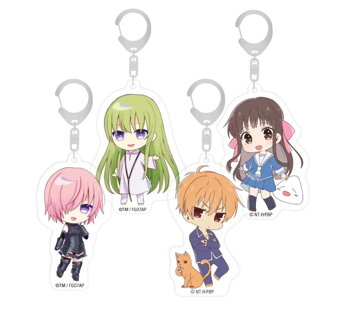 Schlüsselanhänger mit Anime-Charakteren, buntes Design, Acrylmaterial.