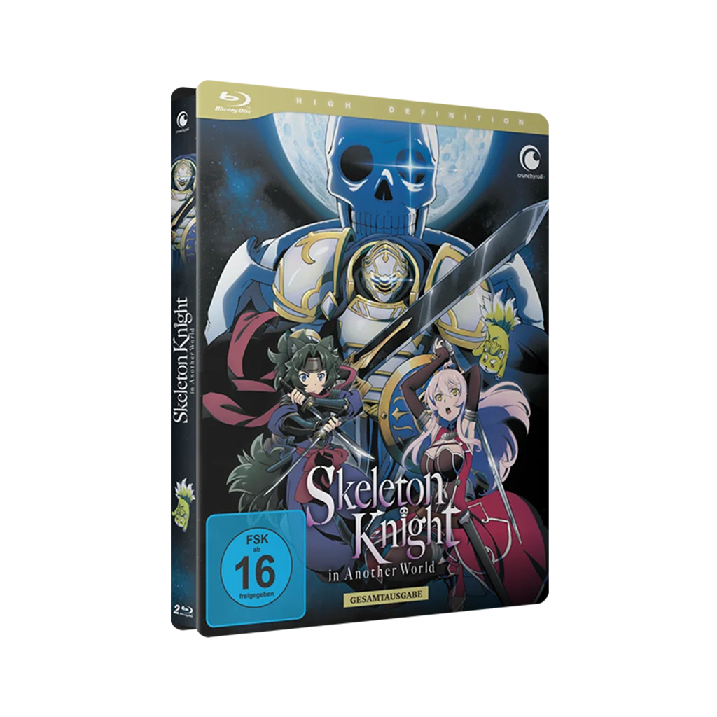 Skeleton Knight in Another World Gesamtausgabe Blu-ray mit blauer und weißer Totenschädel-Gestaltung