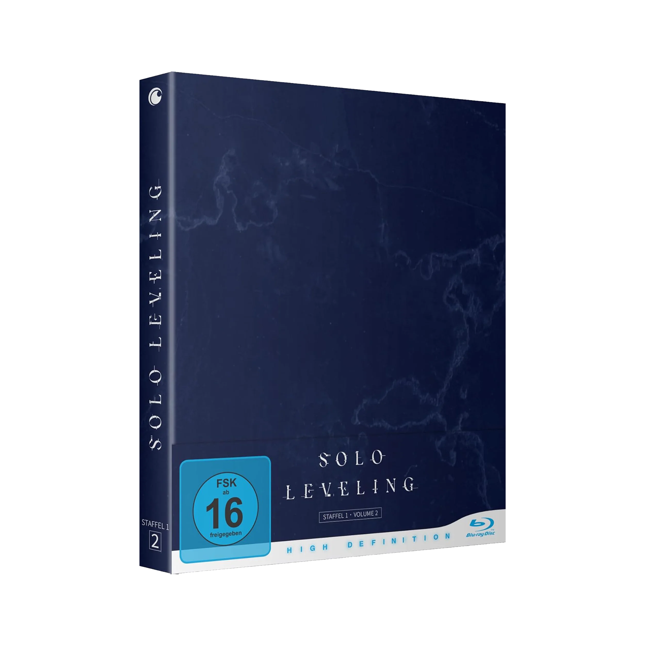 Blaue Solo Leveling Blu-ray-Hülle mit weißem Text und Logo für Staffel 1 Teil 2