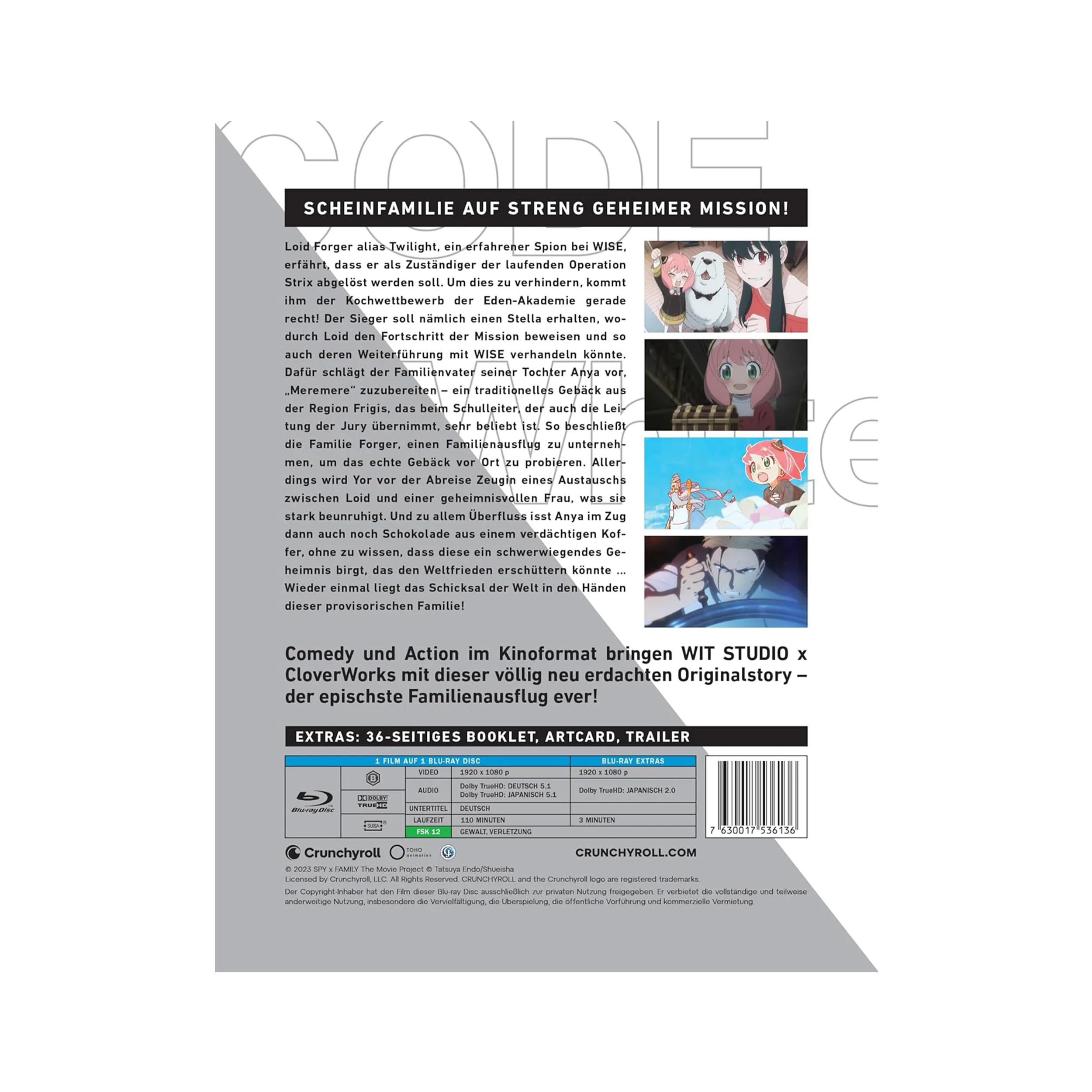 Anime-Filmposter mit bunten Charakteren für Spy x Family Code White Steelbook Blu-ray