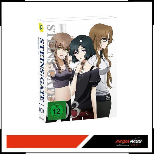 Steins Gate Anime Box Set auf DVD, Vol. 3, mit Artwork und Verpackung sichtbar
