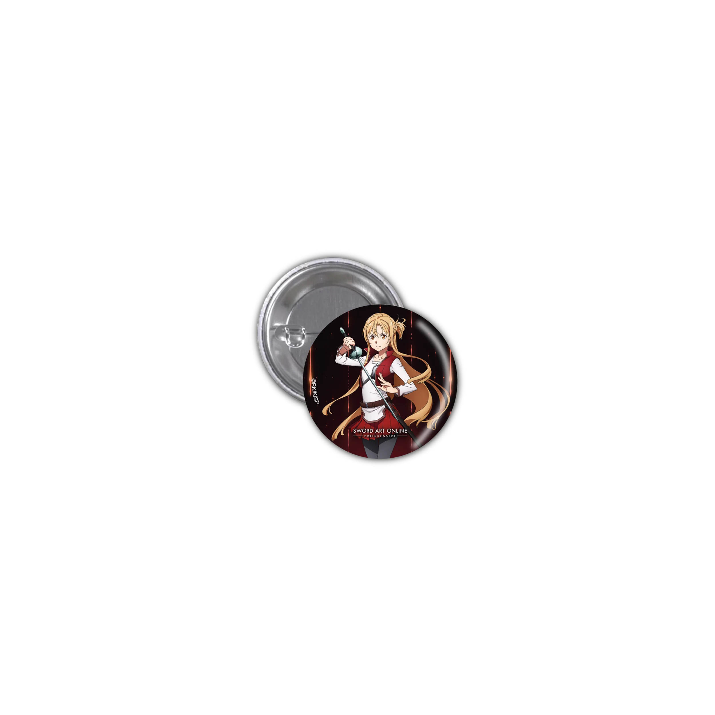 Silberner Button mit Anime-Charakter Asuna aus Sword Art Online Progressive, rot und weiß