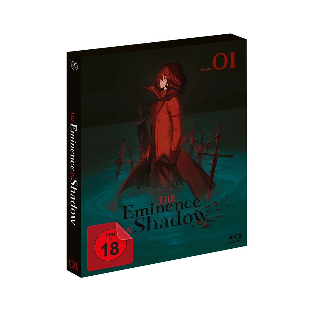 Roter Anime-Charakter auf schwarzem Hintergrund mit Blu-ray-Case und Altersfreigabe