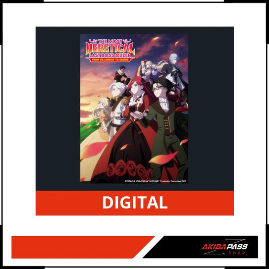 Digital Anime Poster für The Most Heretical Last Boss Queen Season 1 mit roten und schwarzen Charakteren