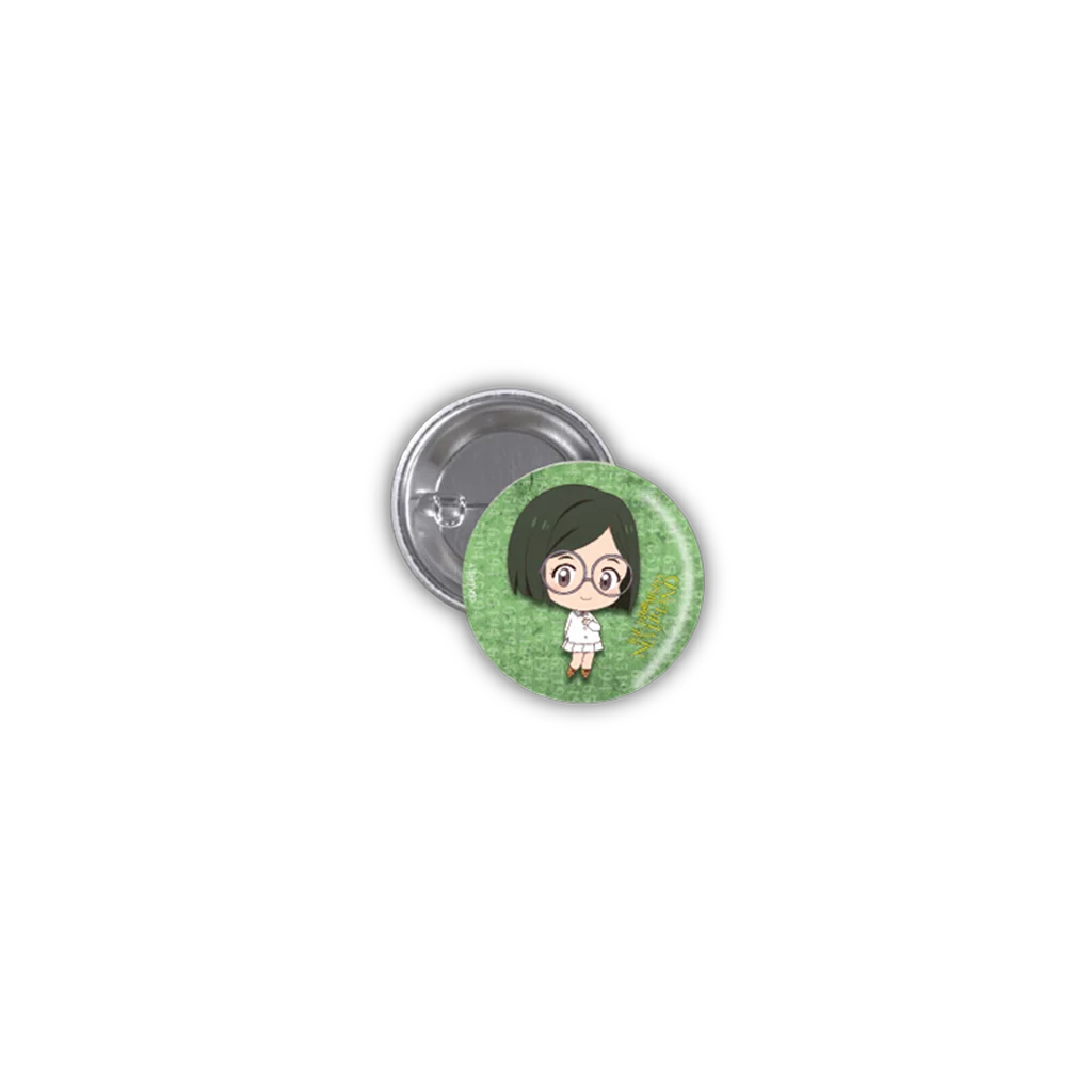 Grüne Button mit Cartoon-Charakterdesign aus Kunststoff oder Metall, The Promised Neverland Gilda