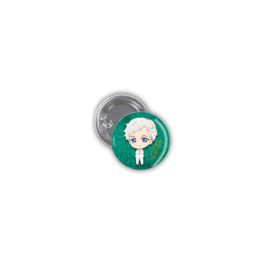Grüne Button mit weißem Charakterdesign aus Metall oder Kunststoff aus The Promised Neverland Norman Produkt