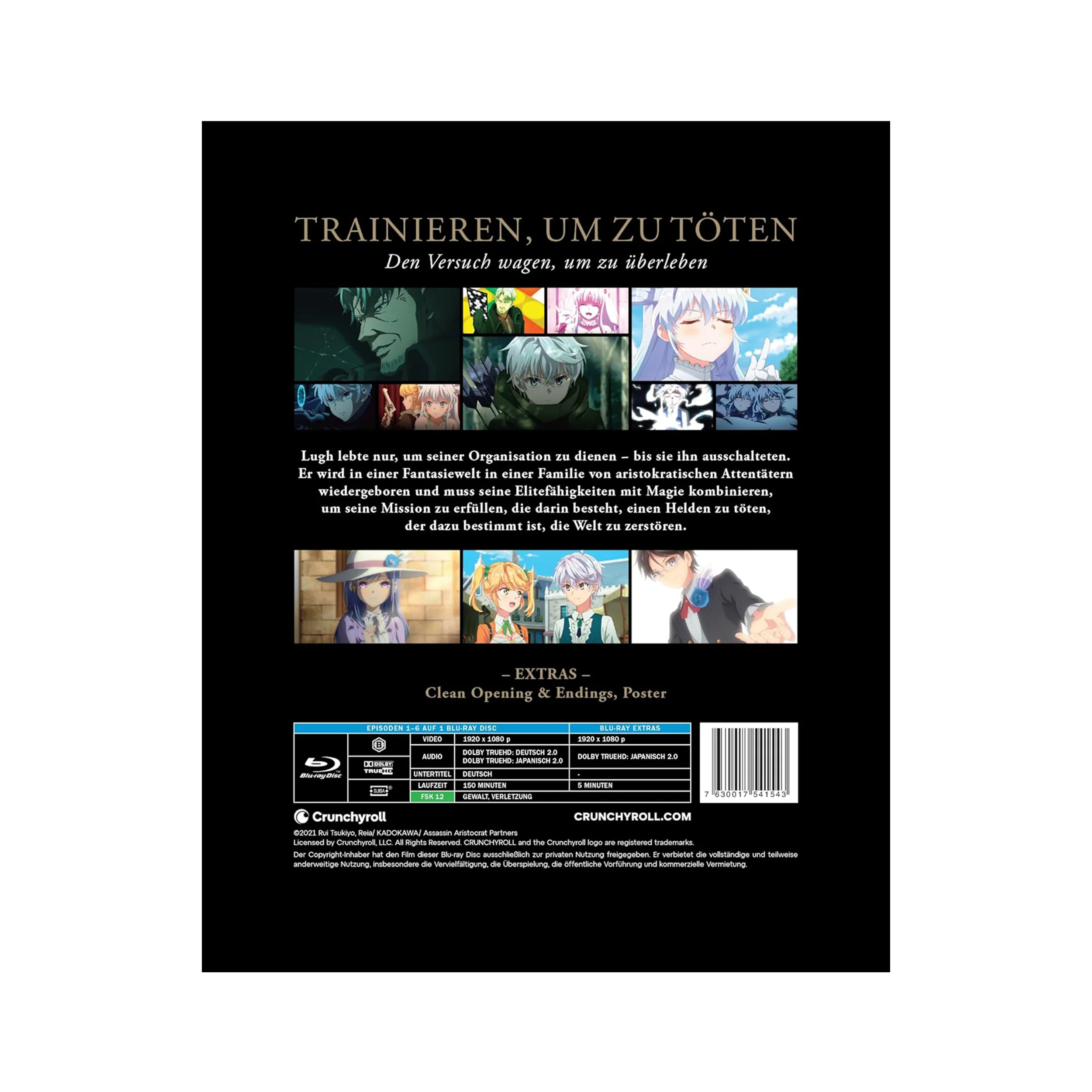 Anime-Poster mit schwarzer Figur, grünen Augen und roten Haaren aus The Worlds Finest Assassin Blu-ray