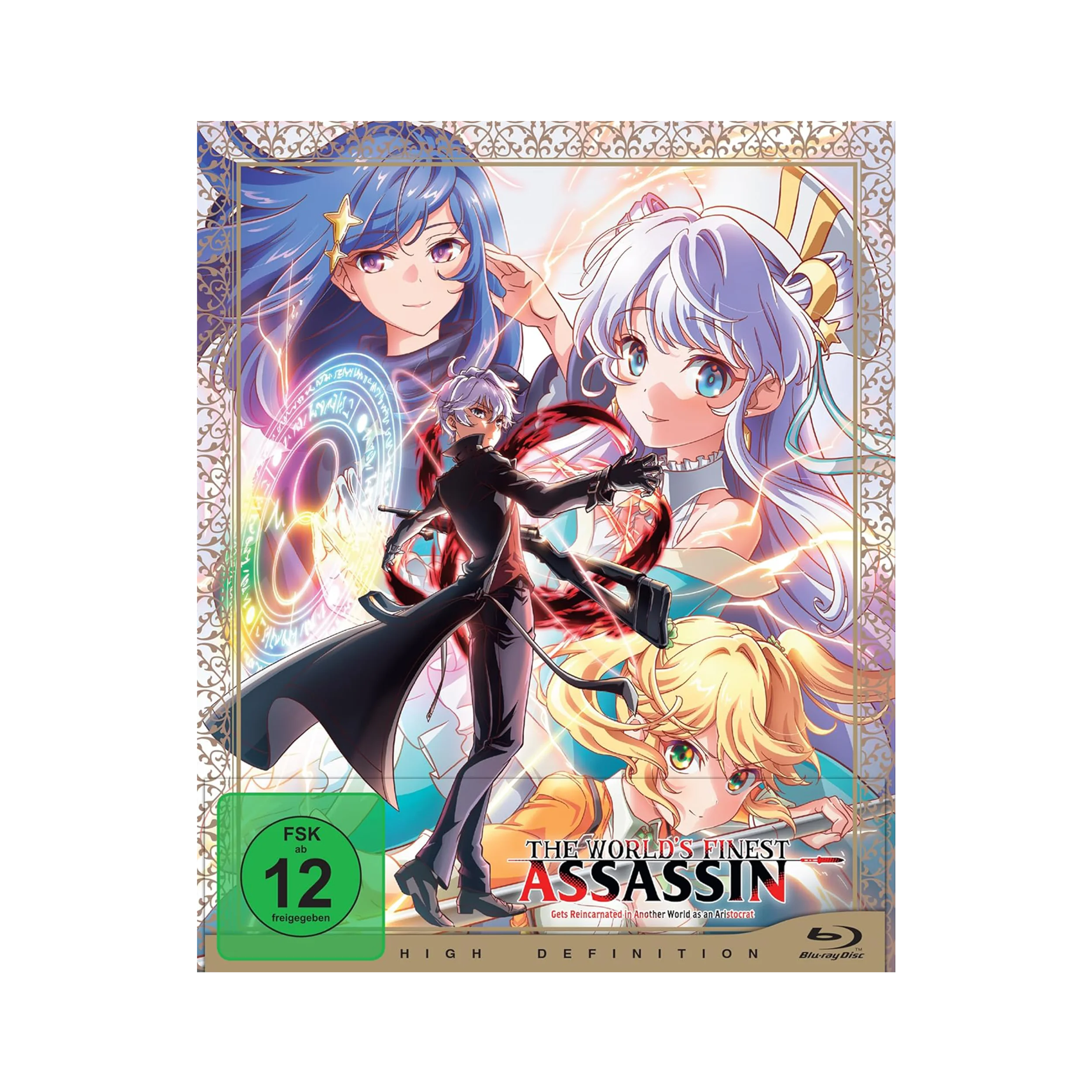 2018 Anime Blu-ray Cover The Worlds Finest Assassin mit schwarzem Charakter und roten Akzenten