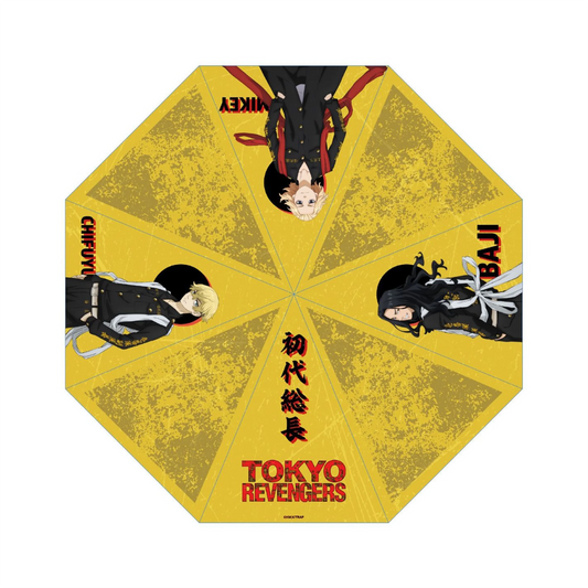 Gelber runder Regenschirm mit Tokyo Revengers Charakteren Nikkey und Iiya