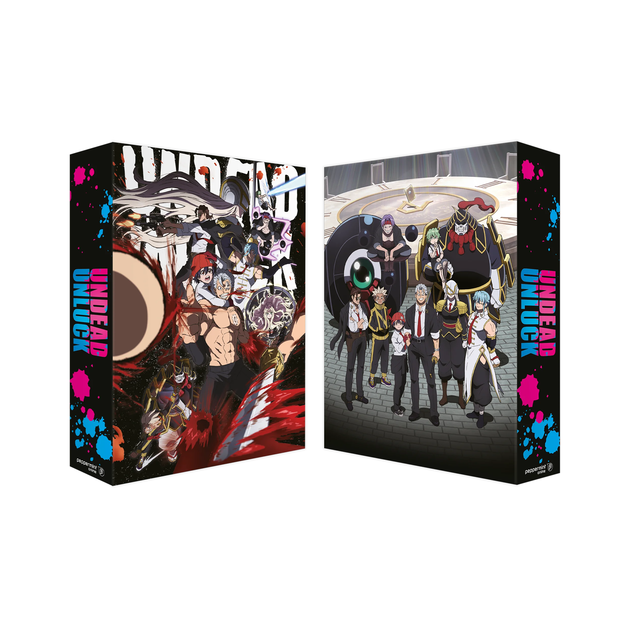 2019 Anime Box Set Undead Unluck mit lebendigen Charakterillustrationen auf schwarzem roten Cover