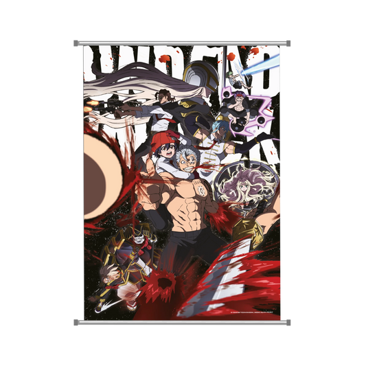 24x36 Undead Unluck Wandbanner mit Anime-Charakteren in dynamischen Posen und leuchtenden Farben