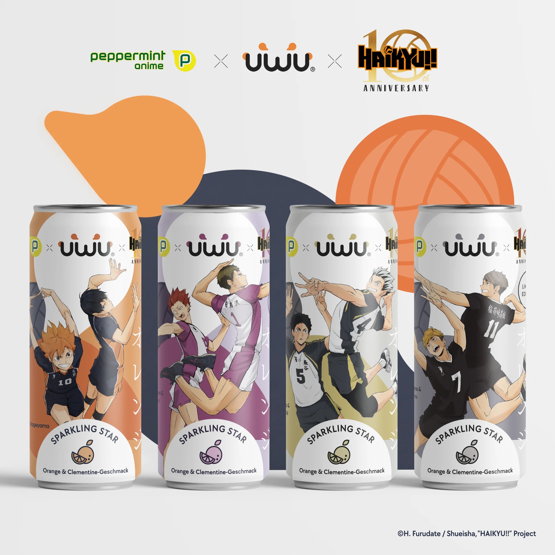 UWU x Haikyu!! 10th Anniversary - Erfrischungsgetränk - Sparkling Star (Orangen- und Clementinen) - 12er Tray - PACK A