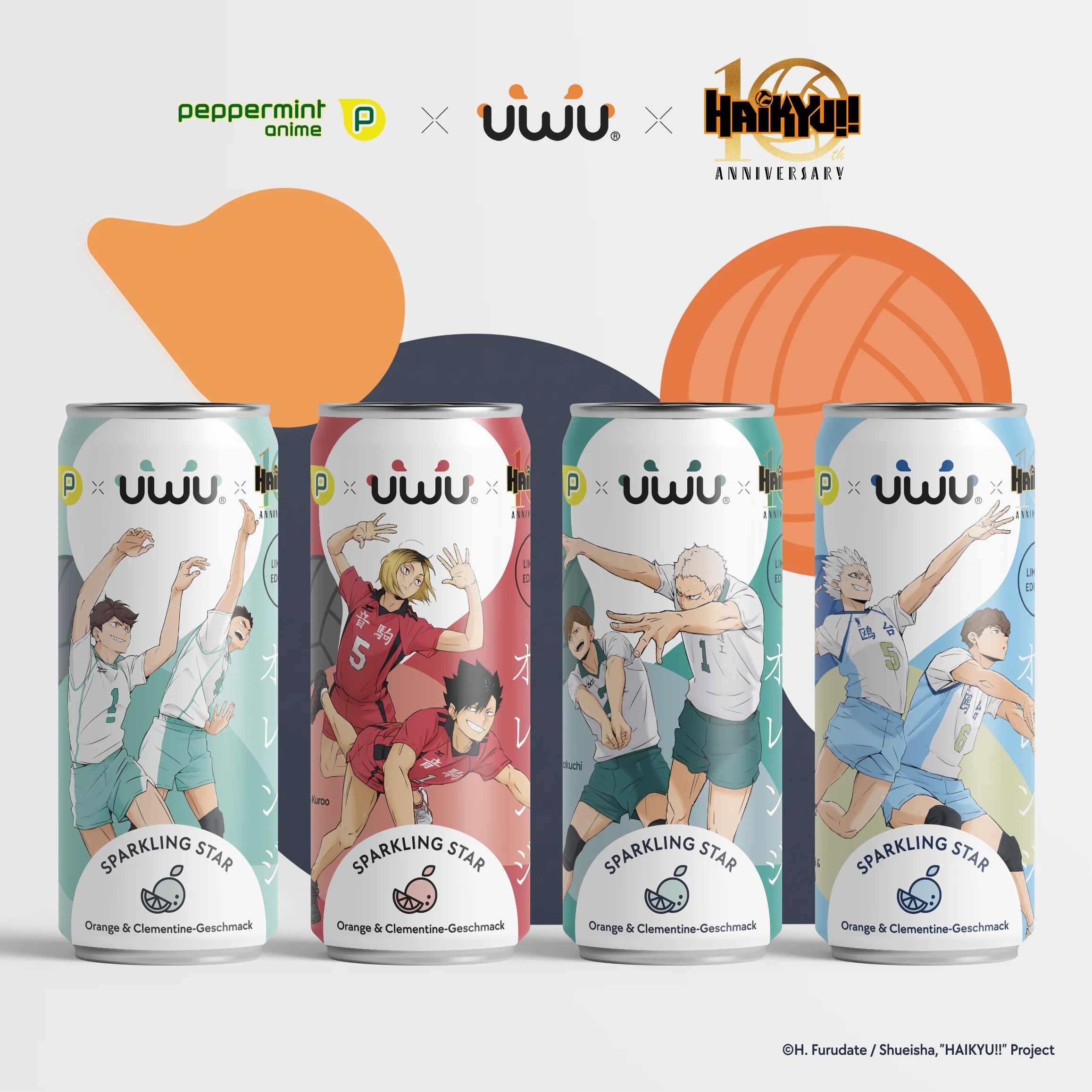 UWU x HAIKYU!! 10th Anniversary - Erfrischungsgetränk - Sparkling Star (Orangen- und Clementinen) - 12er Tray - PACK B