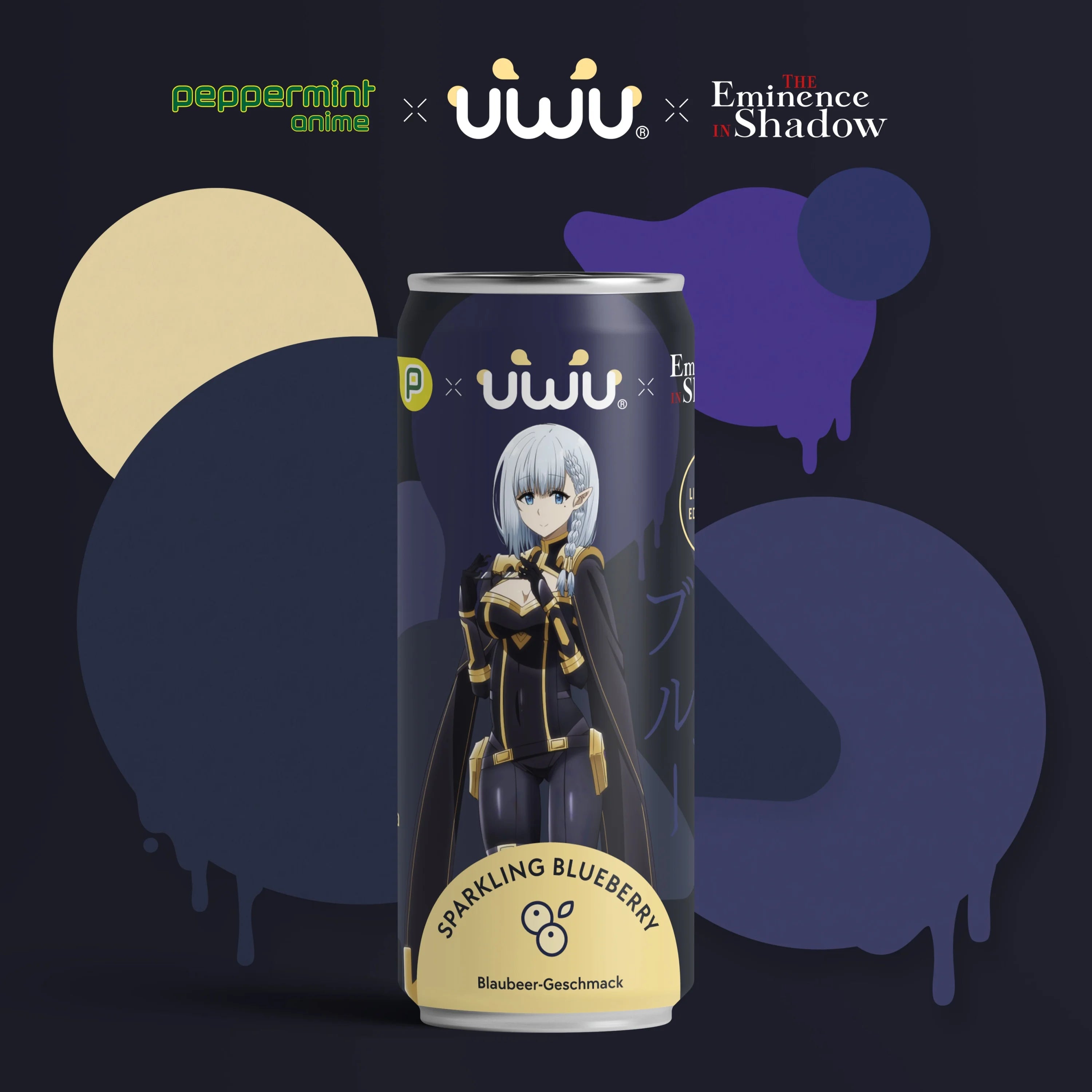 UWU x [The Eminence in Shadow] - Erfrischungsgetränk - Sparkling Blueberry - 12er Tray - Pack A
