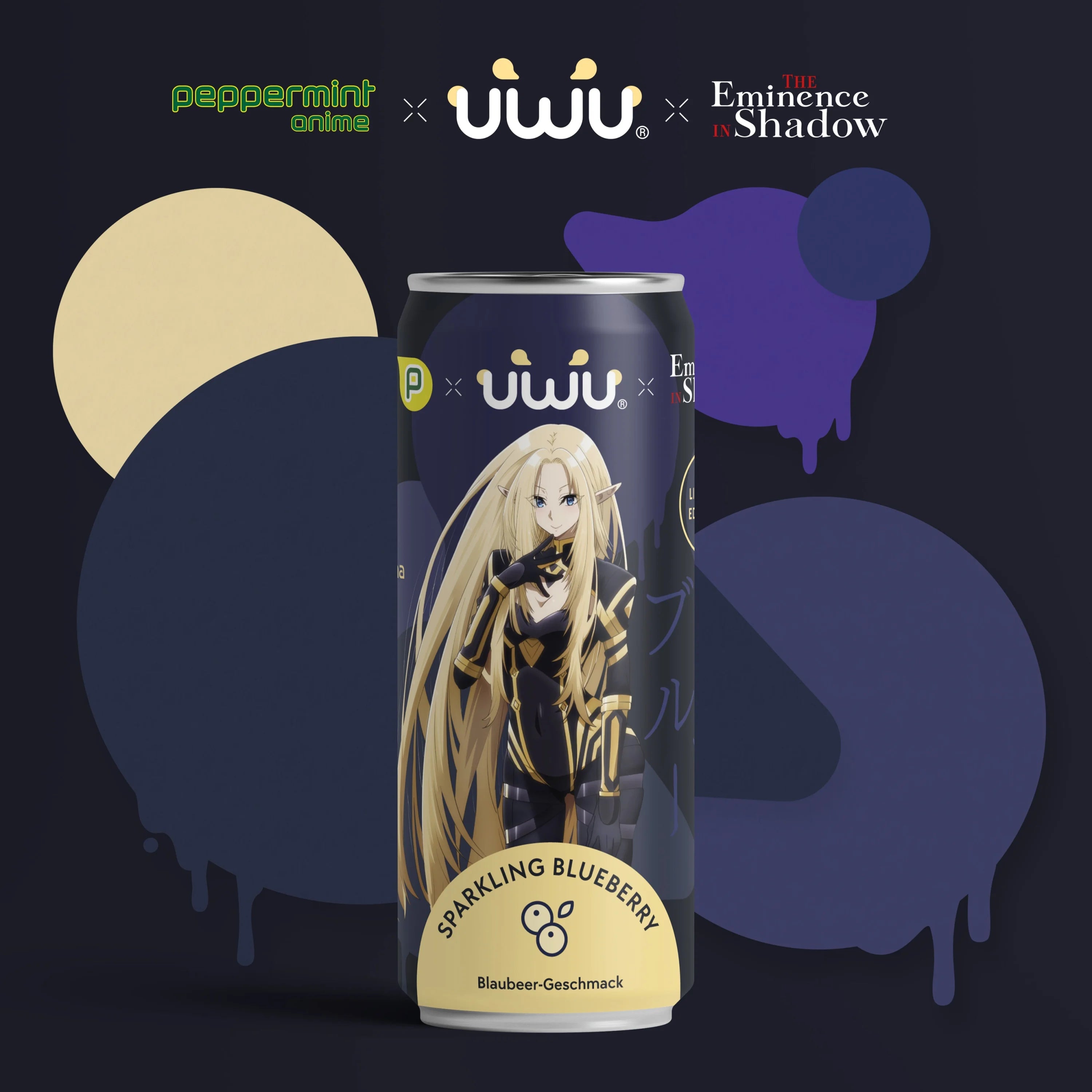 UWU x [The Eminence in Shadow] - Erfrischungsgetränk - Sparkling Blueberry - 12er Tray - Pack A