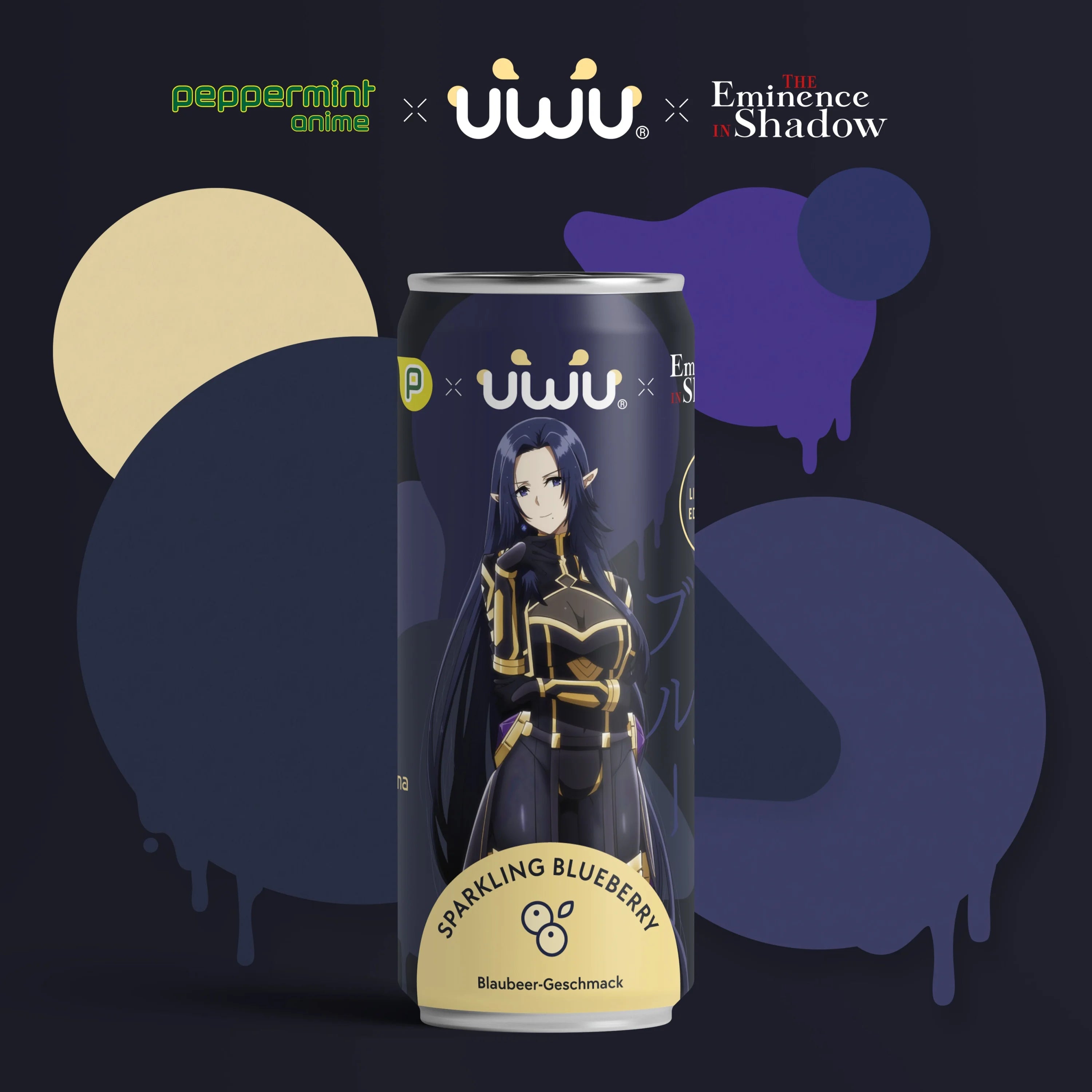 UWU x [The Eminence in Shadow] - Erfrischungsgetränk - Sparkling Blueberry - 12er Tray - Pack A