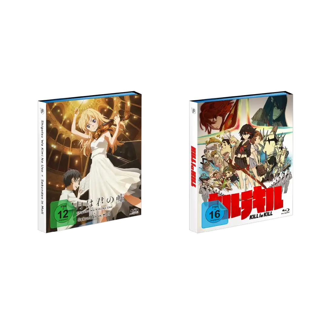 Weiße Anime-Charakterfigur-Box mit schwarzem Text und silbernen Akzenten.