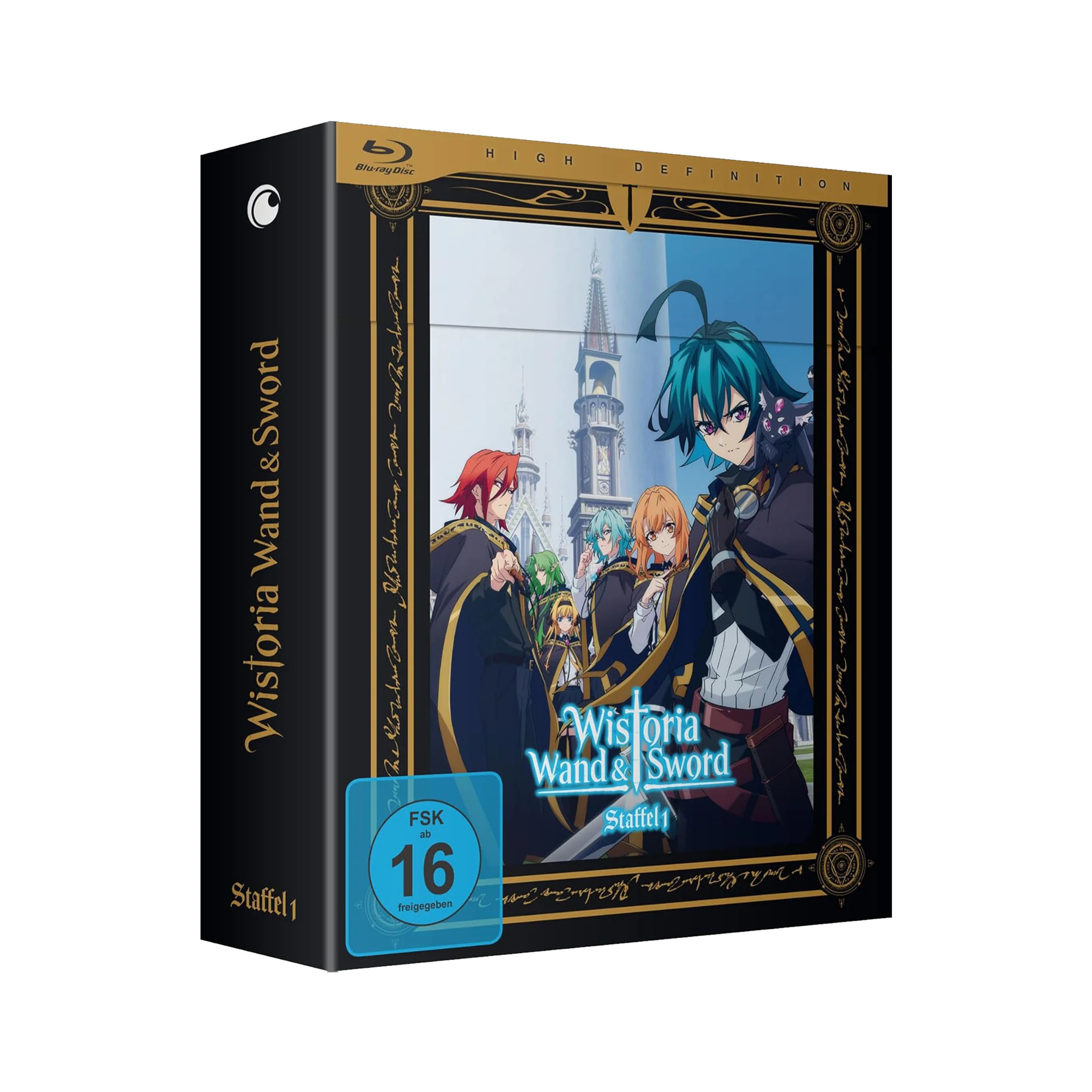 Schwarzes und goldenes Anime-Boxset Wistoria Wand and Sword Staffel 1 Vol 1 mit Charakteren