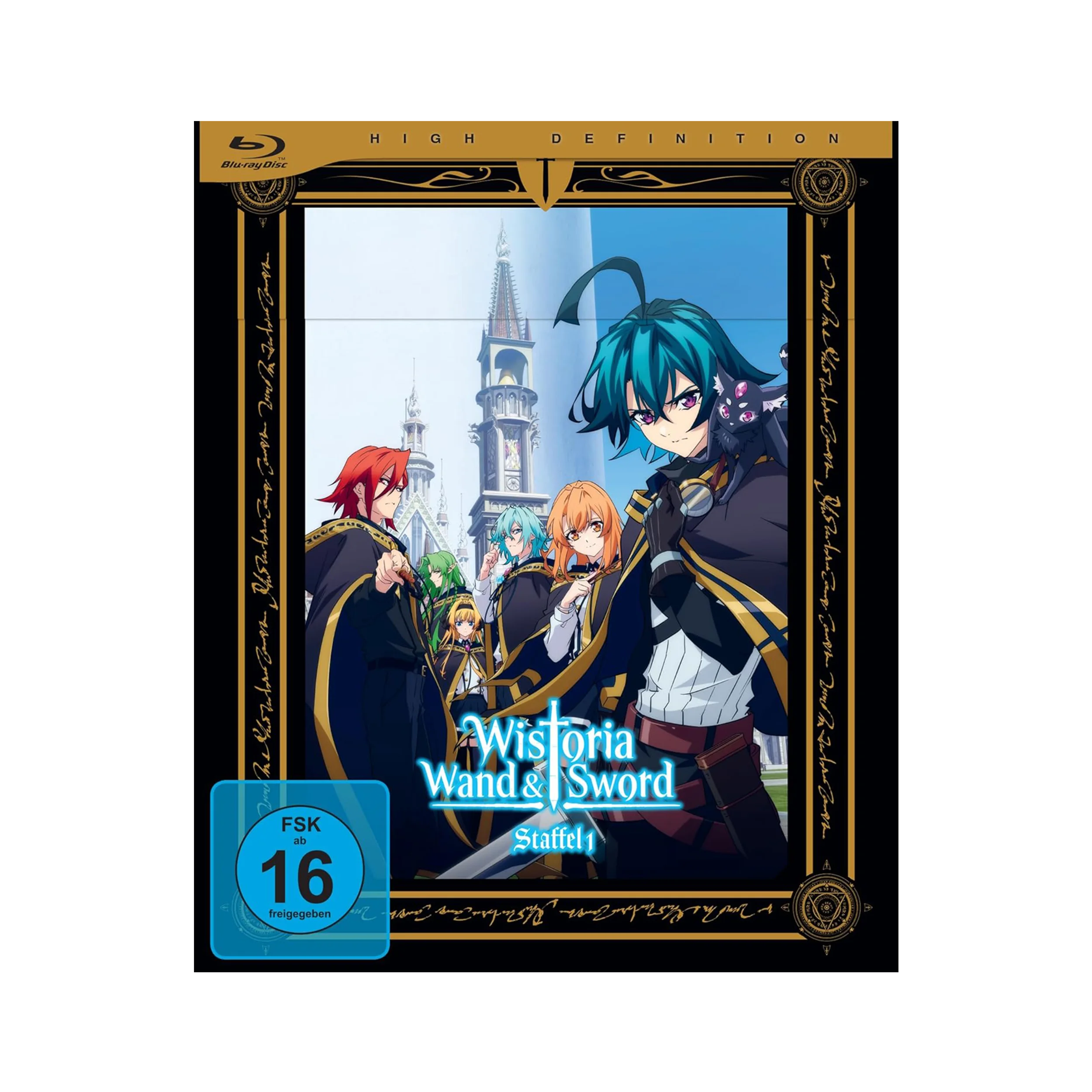 Anime-Charakterfigur in Schwarz mit grünen Haaren und roten Augen aus Wistoria Staffel 1